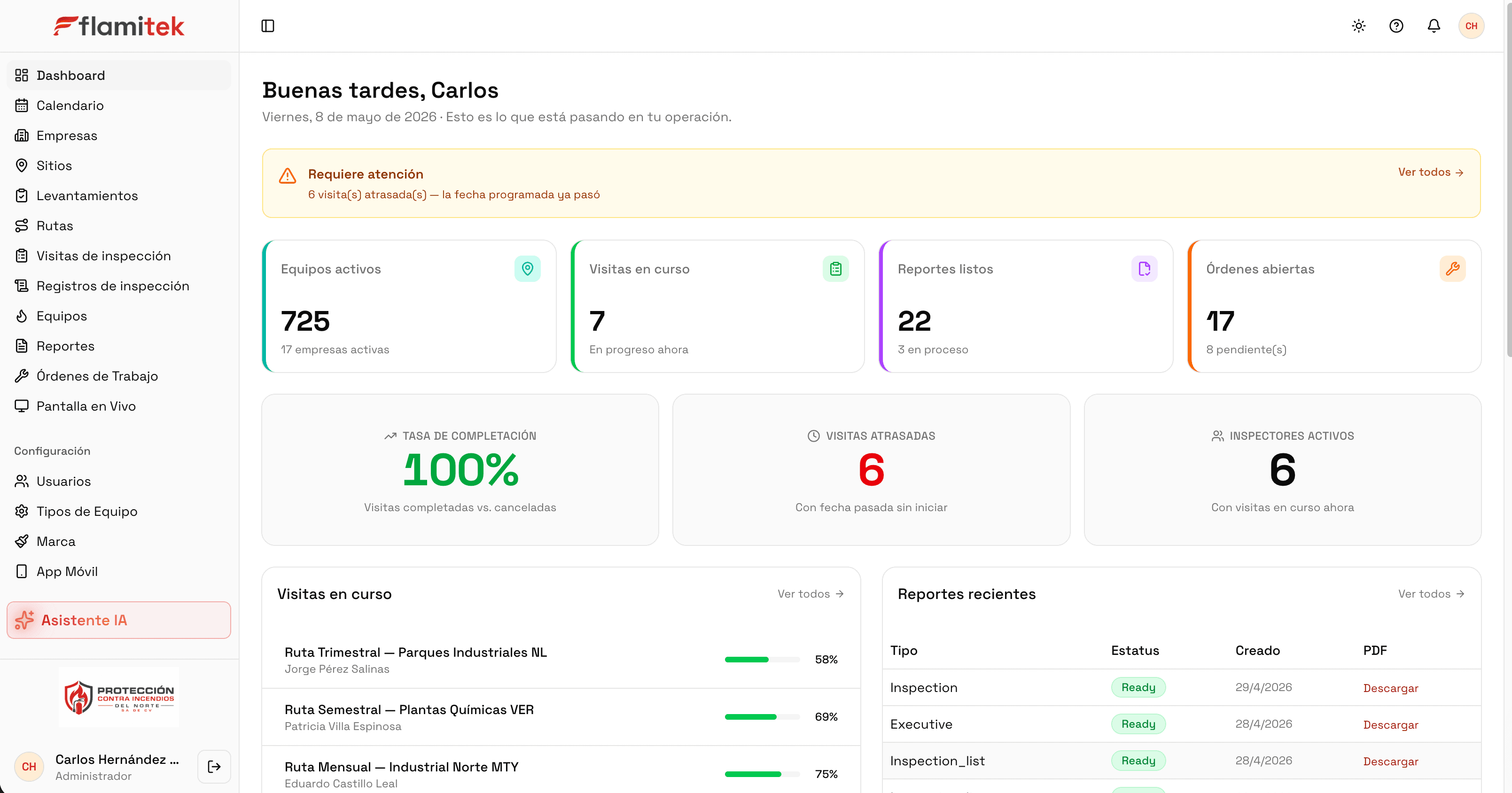 Flamitek dashboard